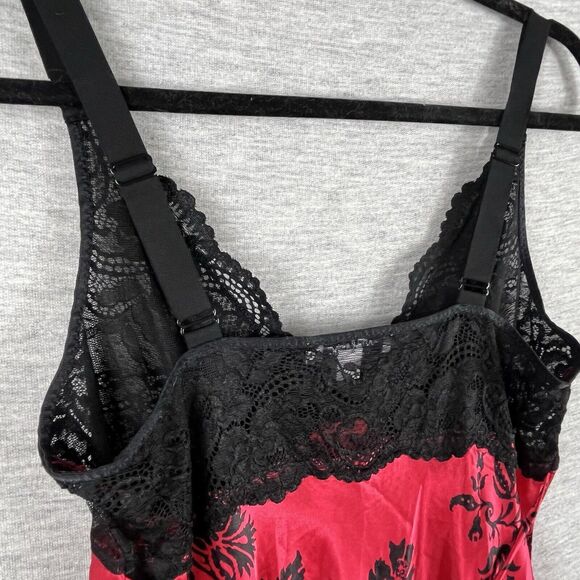 In Bloom by Jonquil RED/BLACK FLORAL Chemise VELVET Trim Lace Size Small S - Picture 5 of 11